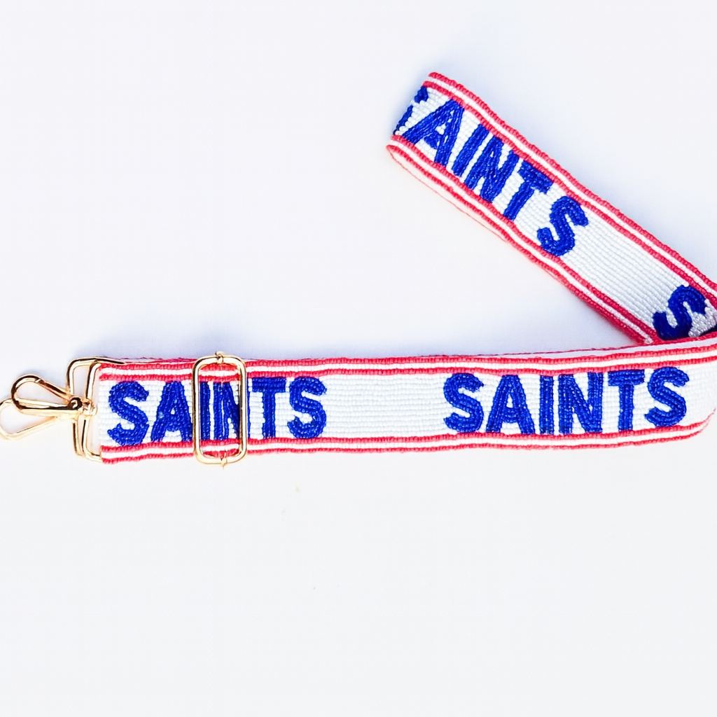 Saints White Beaded Purse Strap