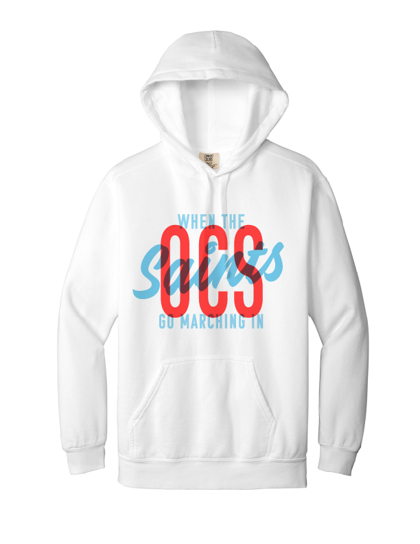 Youth White OCS Saints Go Marching Comfort Colors Hoodie