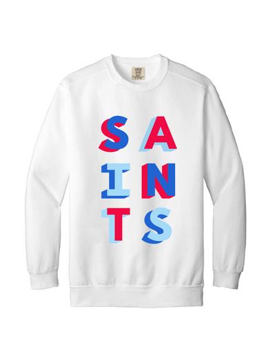 Youth White Saints color block Comfort Colors Sweatshirt
