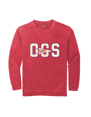 Crimson OCS Saints pennant flag Comfort Colors Sweatshirt