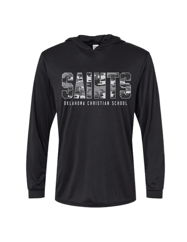 Camo Letters Black Hooded Longsleeve